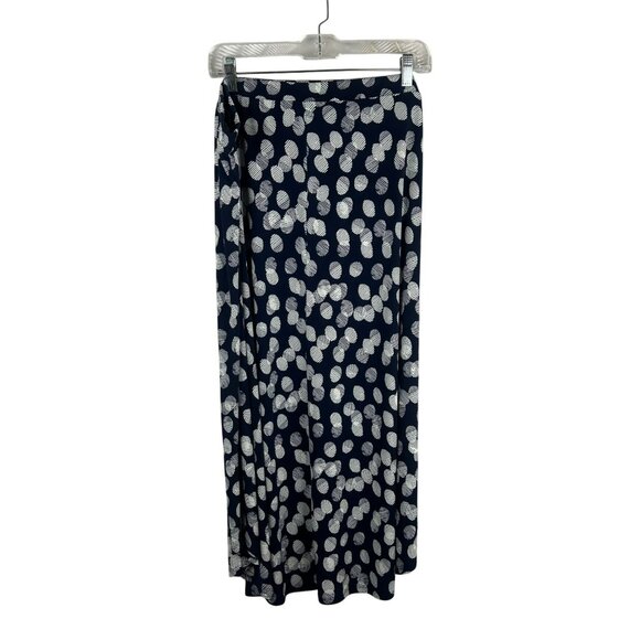 Chico's A Line Maxi Skirt Women 3 XL Navy Blue White Polka Dot Stretch Knit - Picture 1 of 4